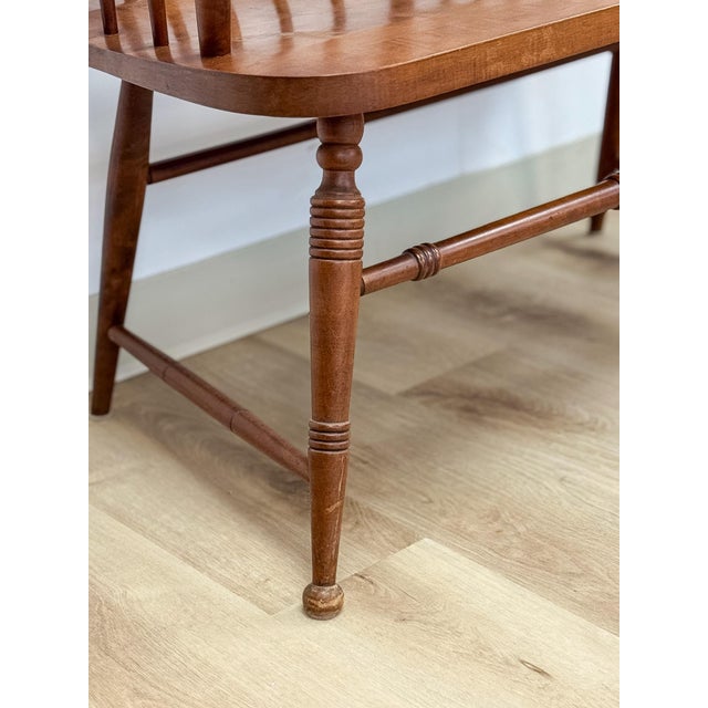 Vintage Maple Spindle Two-Seat Bench Double Crest Turned Legs Farmhouse For Sale - Image 17 of 18