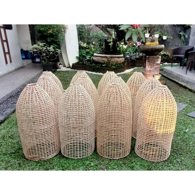Tan Rattan Basket Bottle Pendant Light For Sale - Image 8 of 10