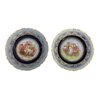 Pair of Late 19th Century Victoria Carlsbad Austria Cobalt Blue & Gold Portrait Plate by Kaufmann For Sale