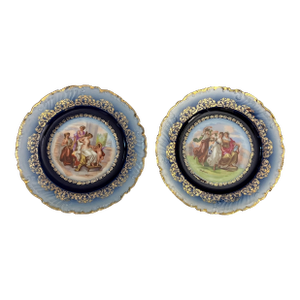 Pair of Late 19th Century Victoria Carlsbad Austria Cobalt Blue & Gold Portrait Plate by Kaufmann
