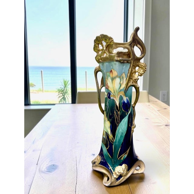 Antique Carl Knoll Karlsbad Art Nouveau Hand-Painted Porcelain Iris Vase, Bohemia, Circa 1900 For Sale - Image 12 of 12