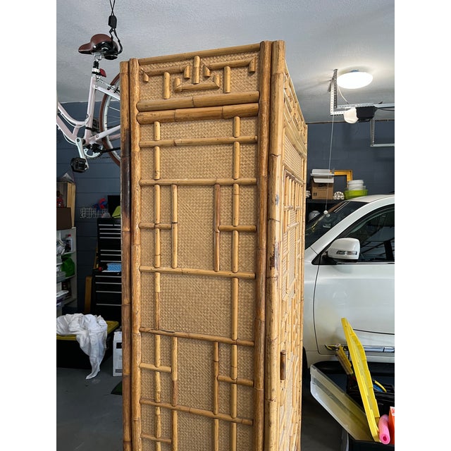 Chippendale 1970s Vintage Bamboo & Raffia Armoire For Sale - Image 3 of 6