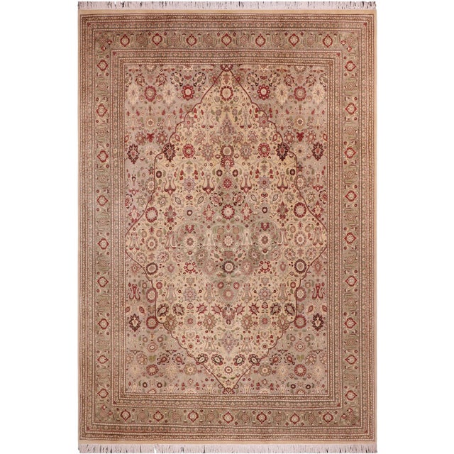 Shabby Chic 1990's Pak-Persian Gold/Green Wool Rug - 9'3'' X 12'1'' For Sale - Image 9 of 9
