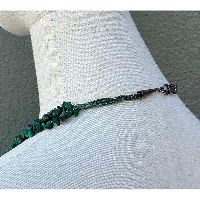 Vintage Boho Malachite Three-Stranded Necklace For Sale In West Palm - Image 6 of 12