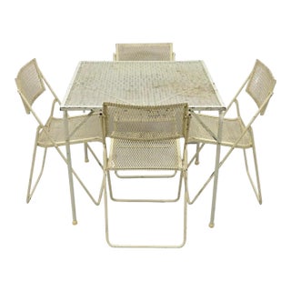 Vintage Mid Century Modern Wrought Iron Folding Card Game Table Set - 5 PCS For Sale