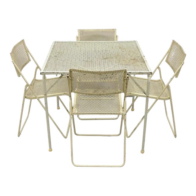 Vintage Mid Century Modern Wrought Iron Folding Card Game Table Set - 5 PCS For Sale