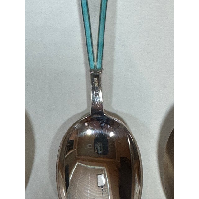 Vintage Estonian Tallinn 916 Silver & Enamel Bear Spoons — Set of 8 For Sale - Image 4 of 11