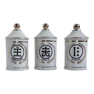 1960s Rare Set of Japanese Porcelain Apothecary Lidded Jars by LaGardo Tackett - Set of 3 For Sale