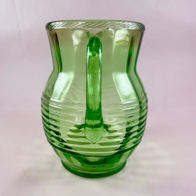 Glass Anchor Hocking Green Uranium Glass Large 2 Liter Pitcher For Sale - Image 7 of 12