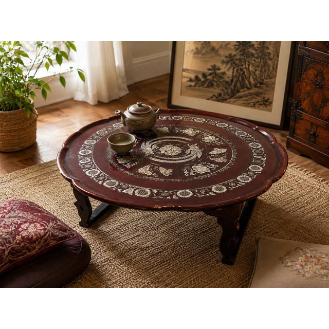 Vintage Korean Mother-of-Pearl Inlaid Lacquer Folding Tea Table For Sale - Image 4 of 5