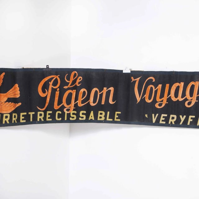 Black & Red Canvas Advertising Pigeon Voyageur Banner, 1950s For Sale - Image 3 of 12