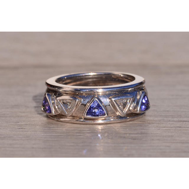 Silver The Salinas River: Contemporary Tanzanite and Natural Diamond Ring, Size 6.25 For Sale - Image 8 of 10