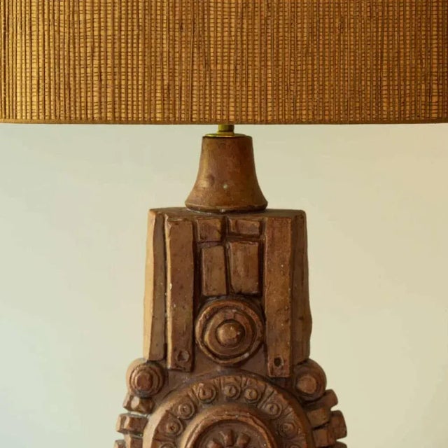 Terracotta Ceramic Floor Table Lamp by R. Rooke with Lampshade attributed to R. Houben, 1960s For Sale - Image 11 of 12