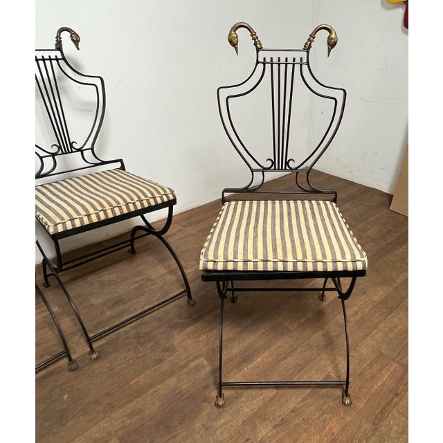 Samuel Copelon C. 1930s Samuel Copelon Swan & Lyre Back Dining Chairs - Set/4 For Sale - Image 4 of 11