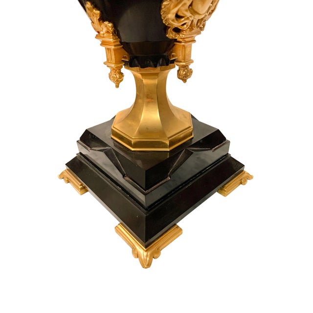Mid 19th Century 19th C. French Black Marble & Champleve Enamel Gilt Bronze Vases by Eugene Cornu - a Pair For Sale - Image 5 of 6
