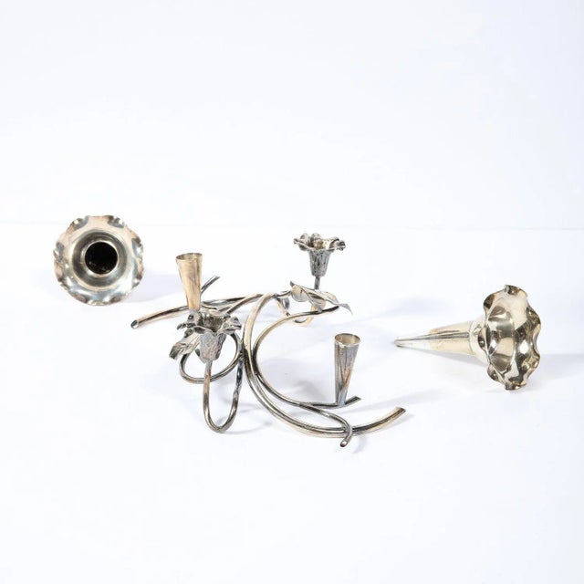 Pair of Art Nouveau Silver-Plate Morning Glory Motif Candle Holders For Sale - Image 9 of 13