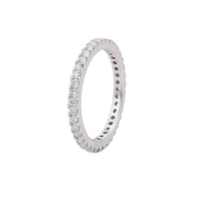 Art Deco 18kt Solid White Gold Stackable Diamond Eternity Engagement Band Size 3 For Sale - Image 3 of 4