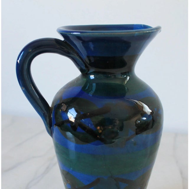 Mid 20th Century Vintage Italian Blue and Green Pottery Pitcher For Sale - Image 5 of 7