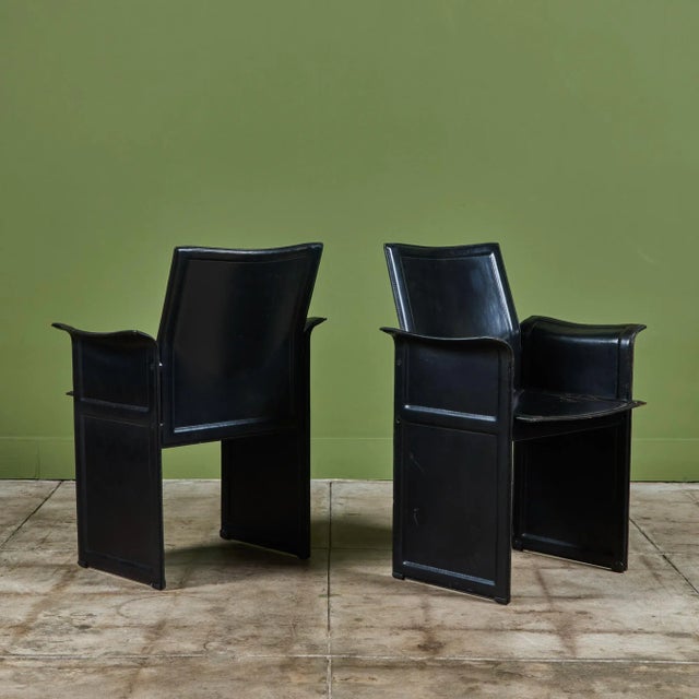 Postmodern Matteo Grassi Black Leather Arm Chair For Sale - Image 3 of 12