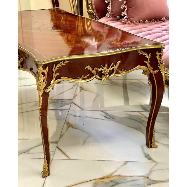 2010s French Style Wooden Coffee Table – Copper Finish With Bronze Accents For Sale - Image 5 of 6