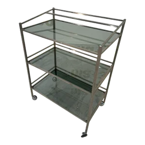 1970s Italian Art Deco Revival Tiered Bar Cart in Chrome, Smoked Glass