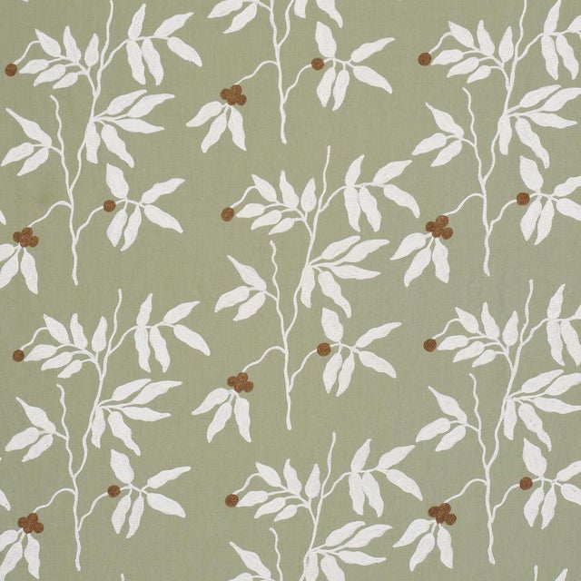 Sample - Schumacher Lilla Embroidery Fabric In Olive For Sale