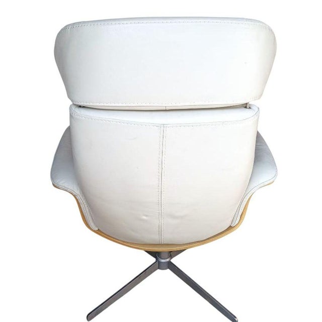 Vintage Amala Beige Bone Genuine Leather Reclining Swivel Armchair With Adjustable Headrest. For Sale - Image 9 of 9
