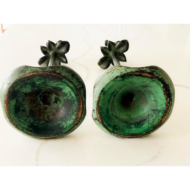 1920s Pair of 1920s Arts & Crafts/Art Nouveu Bronze Candlesticks For Sale - Image 5 of 7