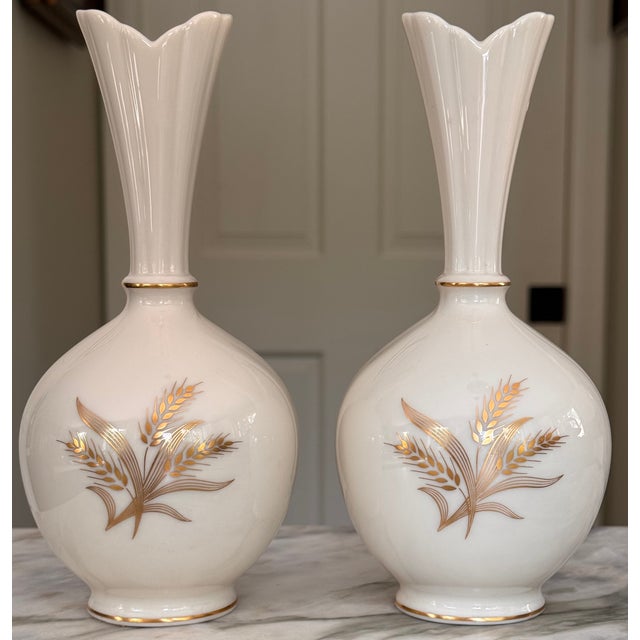 Antique Sheaf of Wheat Lenox Vase Pair - Set of Two For Sale - Image 10 of 15