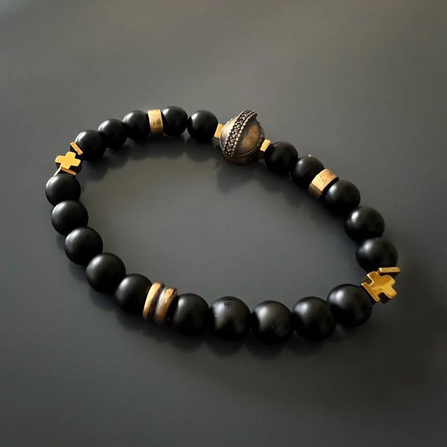 Black Vibe Onyx Stone Beaded Gladiator Bracelet For Sale In Miami - Image 6 of 9