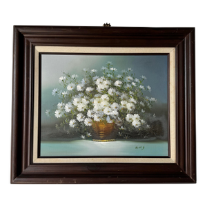 Vintage Ellis Still Life W/ Flowers Oil on Canvas Painting, Framed
