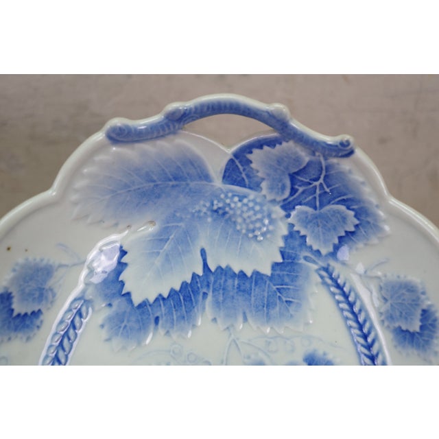 Antique Blue & White Scalloped Maple Leaf Serving Tray Platter Dish For Sale - Image 10 of 10