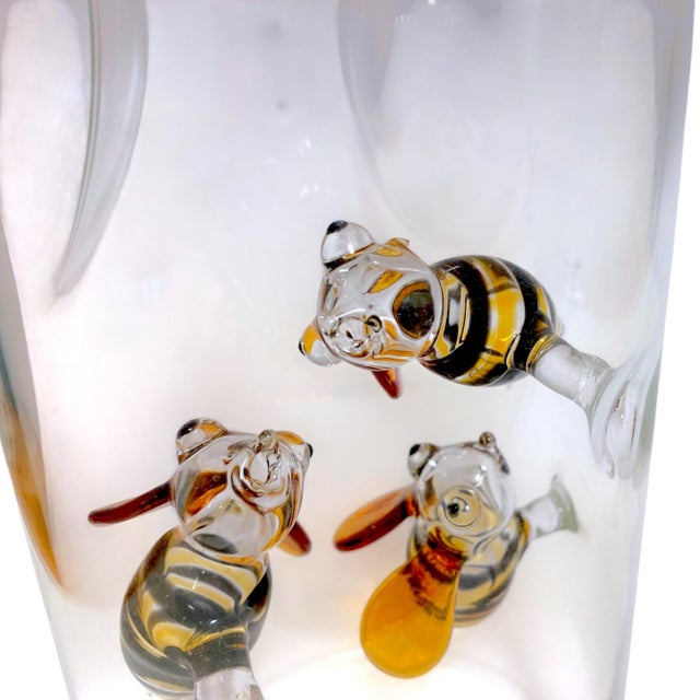 Yellow Massimo Lunardon Art Glass Pitcher With Applied Handblown Bees, Made in Italy for Neiman Marcus For Sale - Image 8 of 14