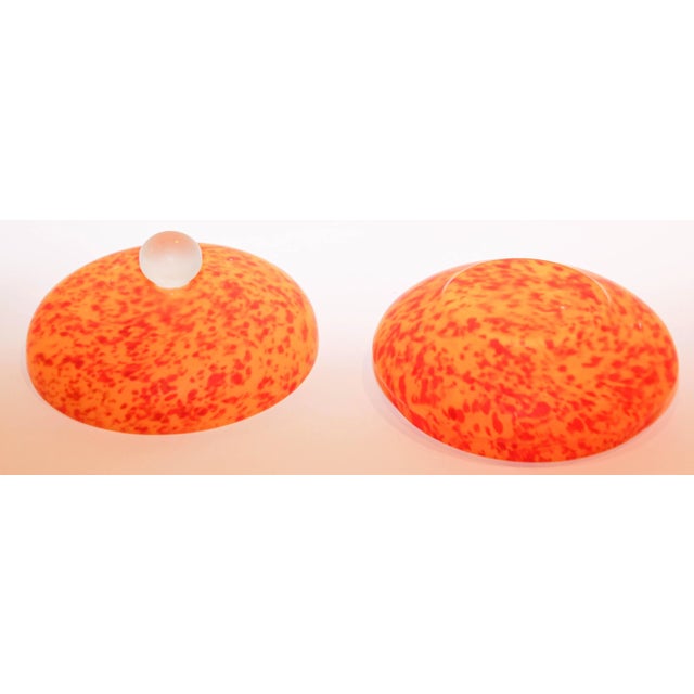 Vintage Venetian Murano Bright Orange Italian Art Glass Covered Bowl For Sale In Palm Springs - Image 6 of 12