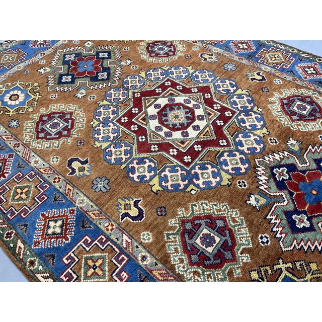 Rust and Blue Kazak Wool Rug With Center Medallion, 4'11" X 7'1" For Sale - Image 9 of 16