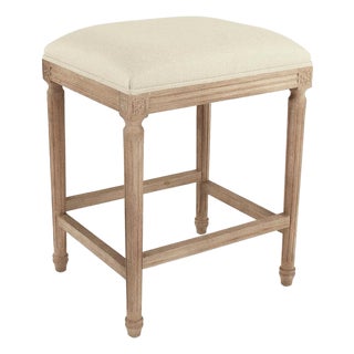 Louis Tufted Counter Stool - Linen / Weathered Gray Frame For Sale