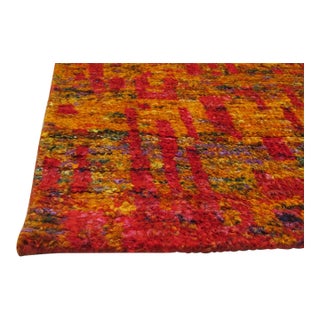 8x10 Sari Red Anand Abstract Modern Hand Knotted Silk Carpet Rug For Sale