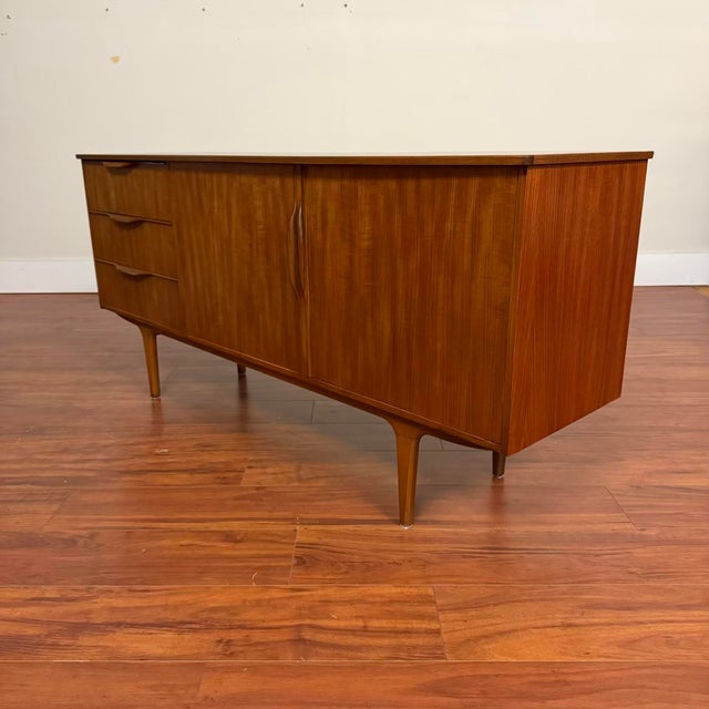Mid-Century Modern Mid-Century Vintage Compact Teak Sculpted Pulls Sideboard For Sale - Image 3 of 12