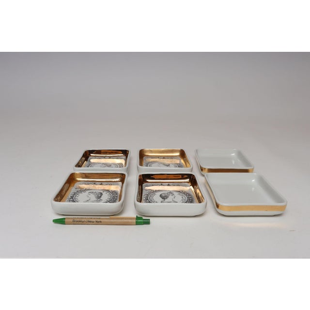 Set of Six Fornasetti Gilt Porcelain Profili Romani Roman Emperor Vide Poches For Sale In New York - Image 6 of 18