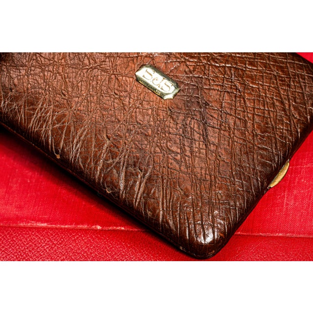 Amazing Quality Luxury Antique Ostrich Leather Wallet With 14k Gold Plaque Monogram SJS Credit Card Holder Money Cash Business Card Case For Sale - Image 4 of 9