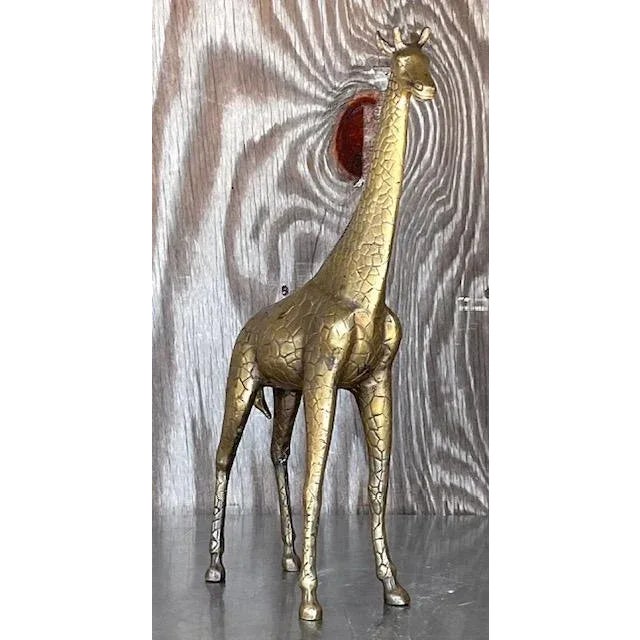 Boho Chic Vintage Hollywood Regency Brass Giraffe Sculpture For Sale - Image 3 of 13