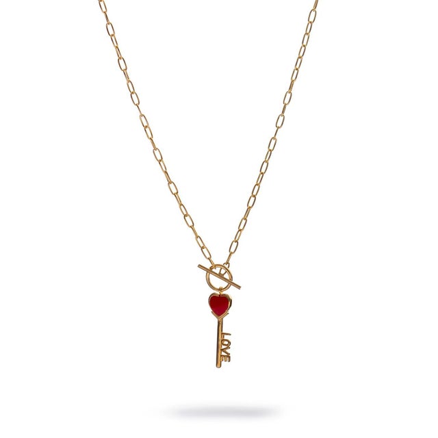 Key to Love Red Enamel Gold Necklace For Sale - Image 9 of 9