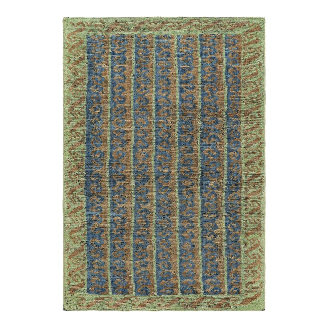 Rug & Kilim's Classic Rug in Blue, Green and Gold With Striped Design For Sale