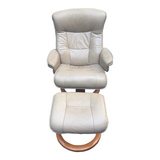 Hjellegjerde Norwegian Leather Recliner & Ottoman For Sale