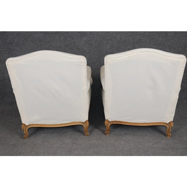 French Pair of French Louis XV Style Oversized Upholstered Bergere Chairs C. 1920's For Sale - Image 3 of 13