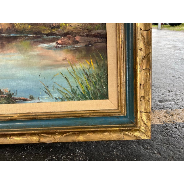 Mid-Century Modern Mid Century Large Panoramic River Landscape Painting Signed For Sale - Image 3 of 5