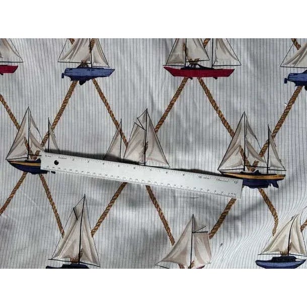 1990s 1990s Schumacher Sailboats Nautical Textile, White Cream, Multi Color Vintage Cotton - 10 Yards For Sale - Image 5 of 5