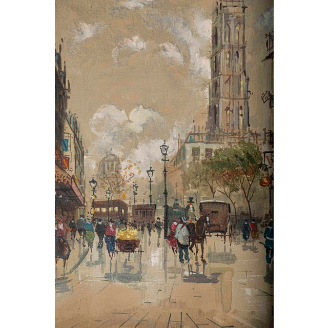 A wonderfully atmospheric original oil on canvas by Antonio DeVity depicting a bustling Paris boulevard filled with...