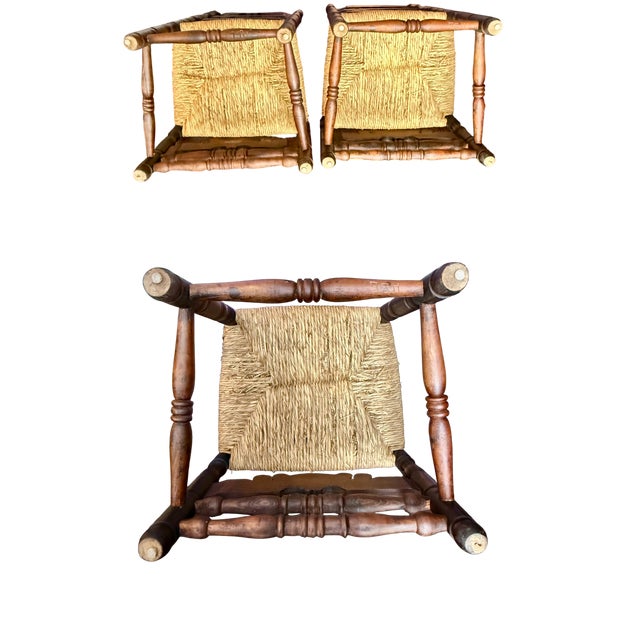 Pair Antique Victorian Carved Ladder Back Chairs-Rush Seat-Hall-19th C-Colonial For Sale - Image 11 of 12