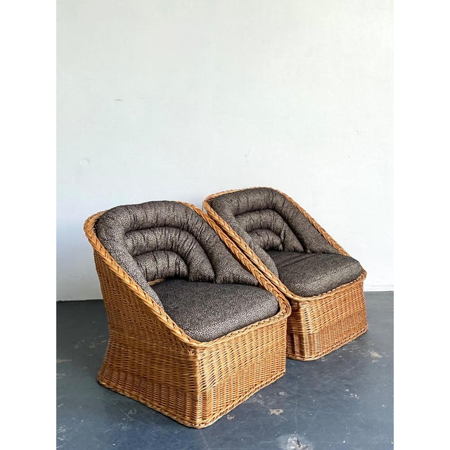 Mid-Century Modern Vintage Woven Rattan Lounge Chairs - A Pair For Sale - Image 3 of 18